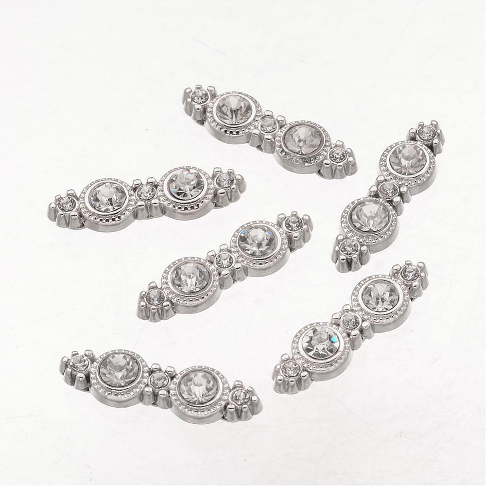 PandaHall Alloy Rhinestone Spacers, Grade A, Platinum Color, Size: about 8.7mm wide, 29.3mm long, 6.4mm thick, hole: 1.2mm Alloy+Rhinestone...