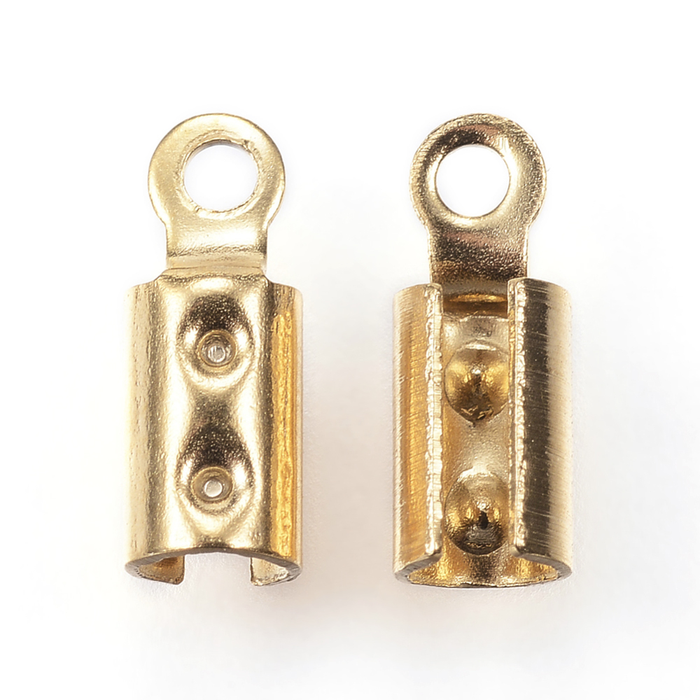 PandaHall 304 Stainless Steel Folding Crimp Ends, Golden, 8.5x3mm, Hole: 1.2mm Stainless Steel