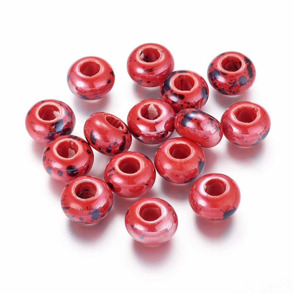 PandaHall Handmade Porcelain Beads, Pearlized, Rondelle, Red, 15x10mm, Hole: 6mm Porcelain Rondelle Red