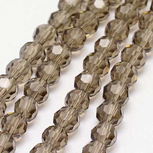 PandaHall Glass Beads Strands, Faceted, Round, Gray, 6mm, Hole: 1mm; about 91pcs/strand, 21.5" Glass Round Gray