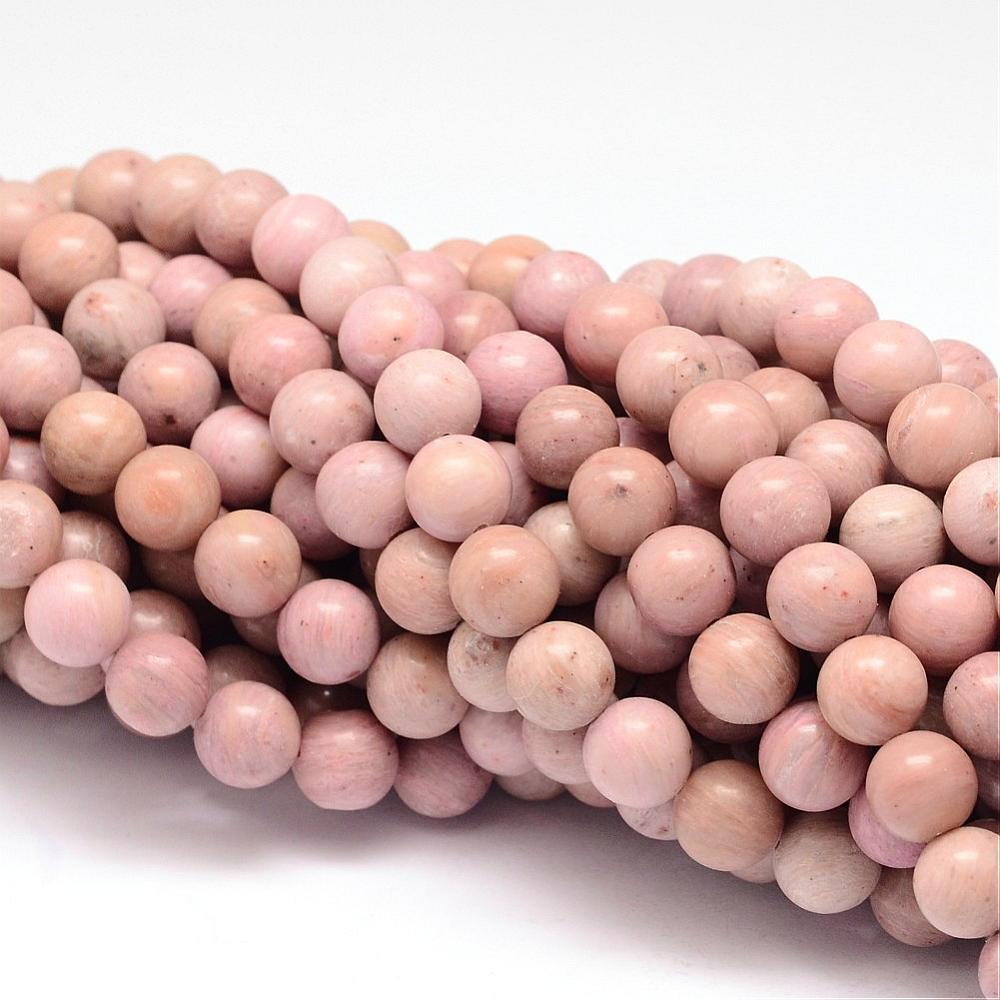 PandaHall Natural Rhodochrosite Beads Strands, Round, LightCoral, 10mm, Hole: 1mm; about 41pcs/strand, 15.94" Rhodochrosite Round Red