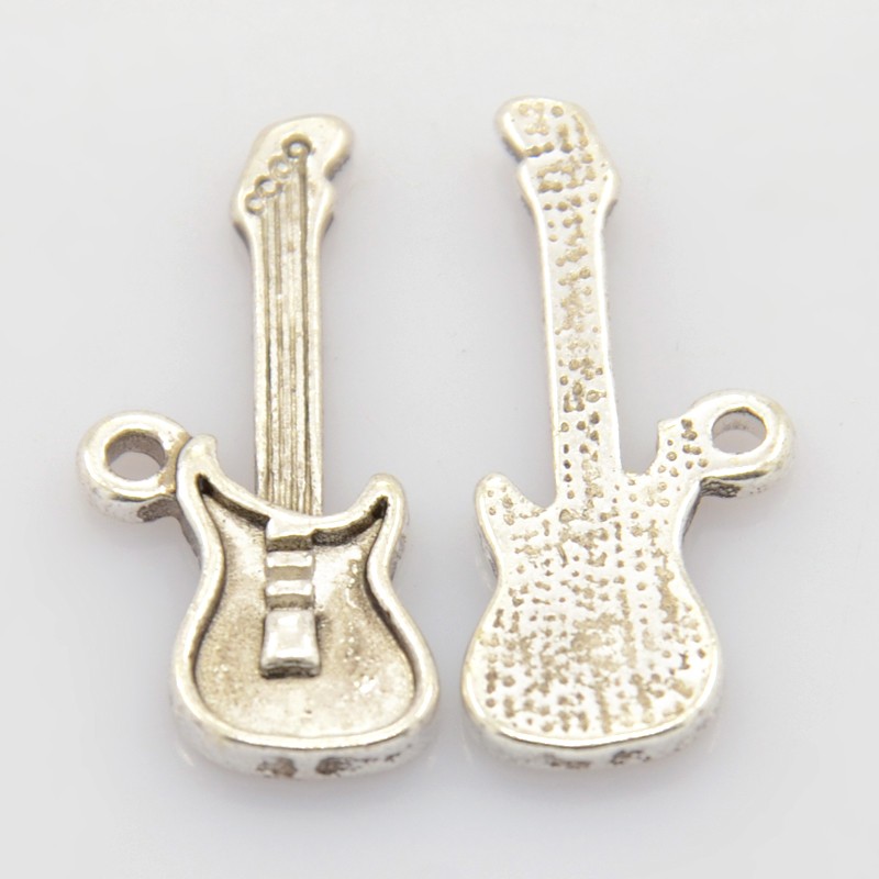 PandaHall Antique Silver Alloy Bass Pendants, Lead Free and Cadmium Free, 26mm long, 10mm wide, 2mm thick, hole: 1mm Alloy Musical...