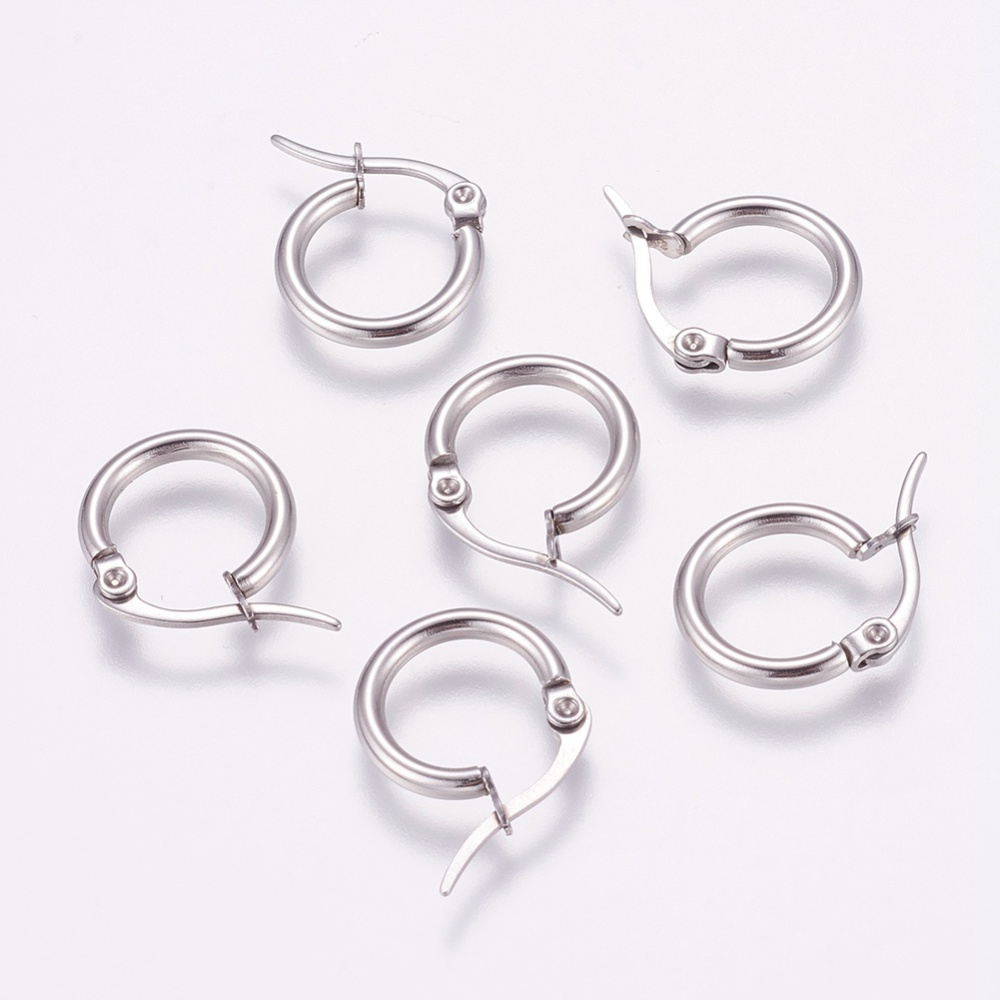 PandaHall 304 Stainless Steel Hoop Earrings, Stainless Steel Color, 18x14x2mm, pin: 1mm Stainless Steel