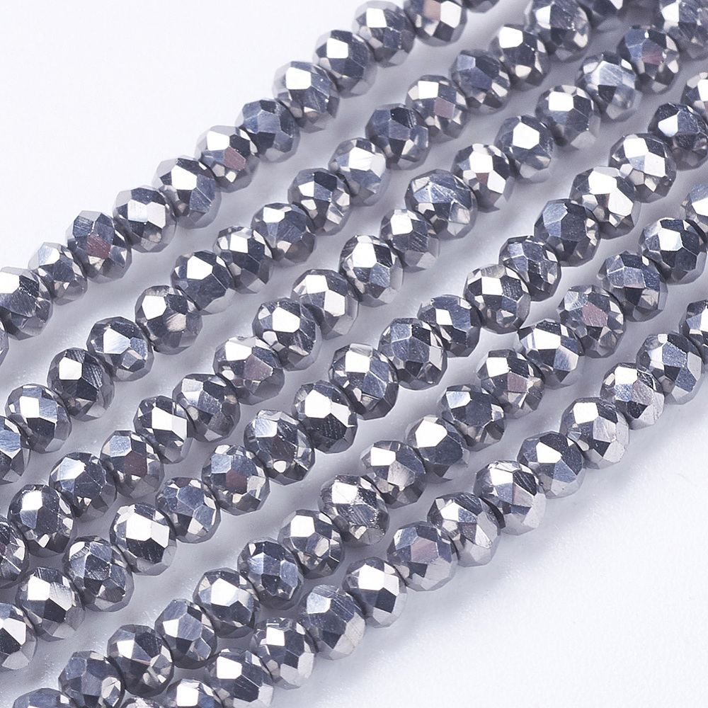 PandaHall Electroplate Glass Beads Strands, Full Silver Plated, Faceted, Rondelle, Silver, 2.5x2mm, Hole: 1mm Glass Rondelle Silver