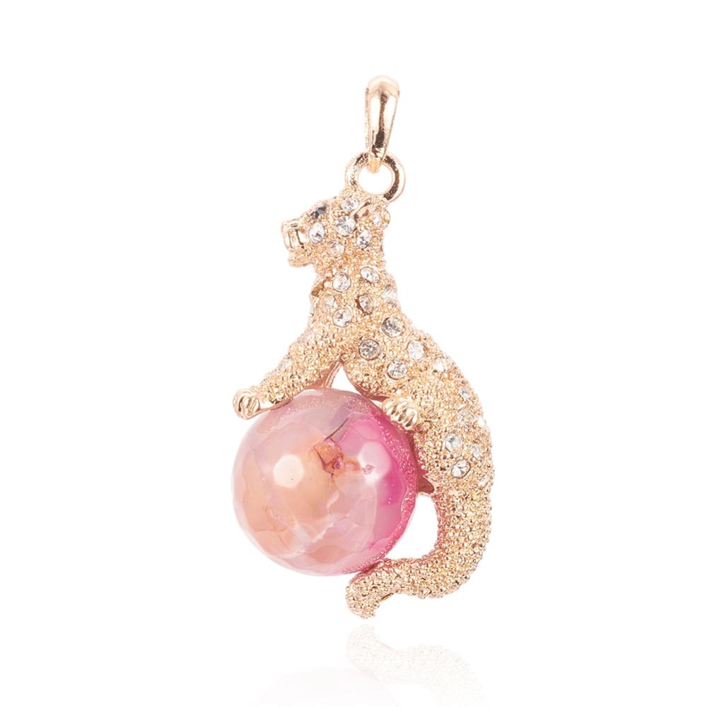 PandaHall Natural Blue Lace Agate Pendants, with Brass Rhinestone Findings, Leopard, Faceted, 39x23x15.5mm, Hole: 4x6mm Agate Leopard Purple