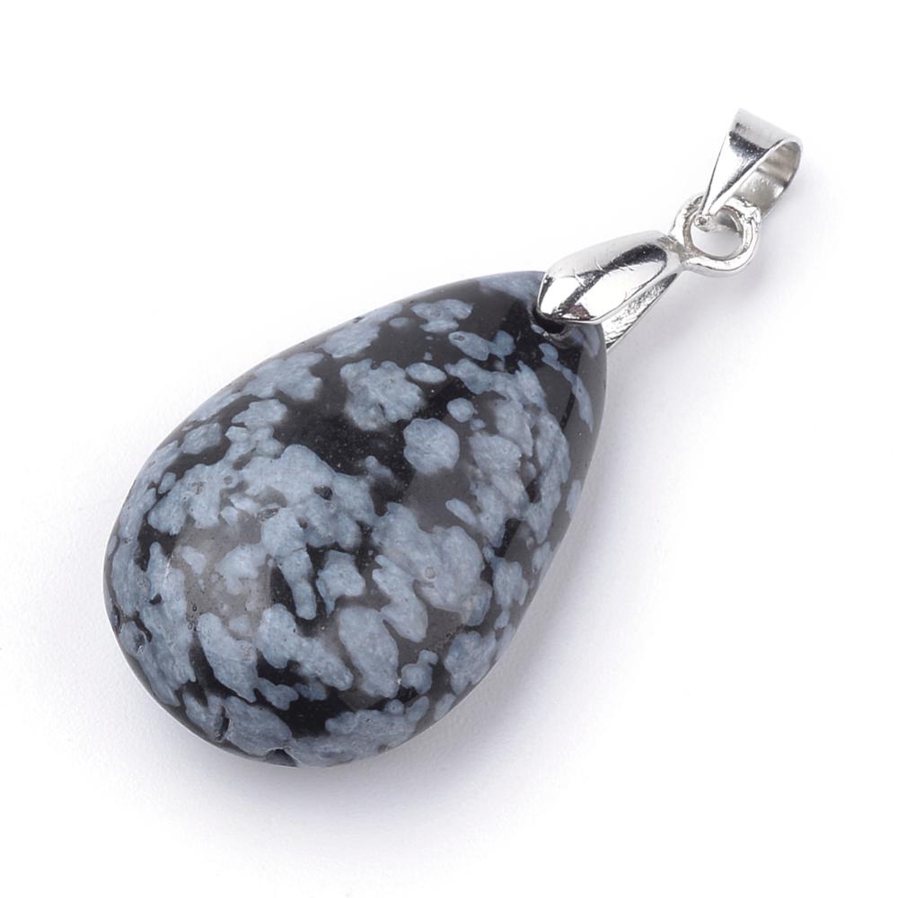 PandaHall Natural Snowflake Obsidian Pendants, with Alloy Findings, Drop, Platinum, 23~24x14x8mm, Hole: 4x5mm Snowflake Obsidian Drop