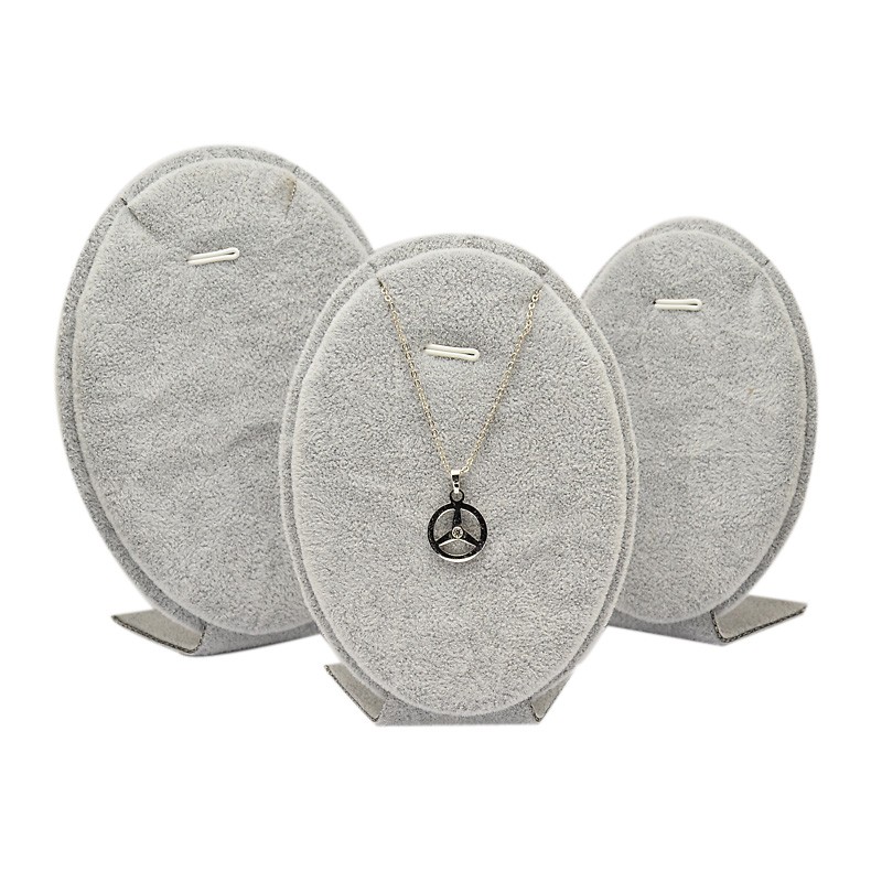 PandaHall Iron Oval Jewelry Set Displays, Covered with Velvet, Gainsboro, 10~11x7~9x4cm Iron Gray