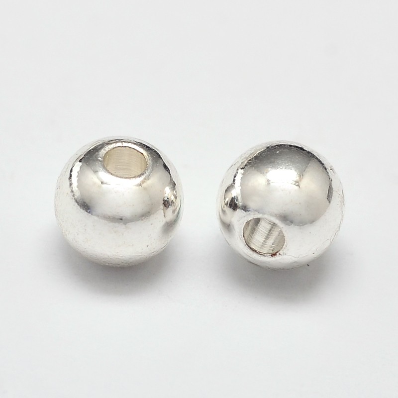PandaHall Rack Plating and Vacuum Plating Brass Round Bead Spacers, Cadmium Free & Lead Free, Silver, 5mm, Hole: 1mm Brass Round Silver
