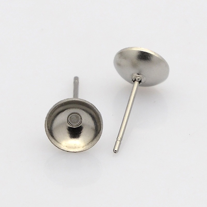 PandaHall 304 Stainless Steel Stud Earring Findings, Stainless Steel Color, 13x6mm, Pin: 0.4mm Stainless Steel
