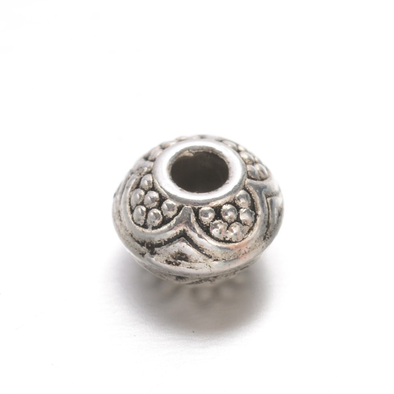 PandaHall Tibetan Style Zinc Alloy Bicone Bead Spacers, Antique Silver, 6x4mm, Hole: 2mm Alloy Bicone