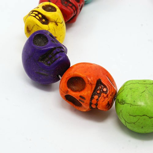 PandaHall Halloween Skull Synthetic Turquoise Beads Strands, Dyed, Mixed Color, 30x23x27mm, Hole: 1mm; about 12~13pcs/strand, 15.75"...