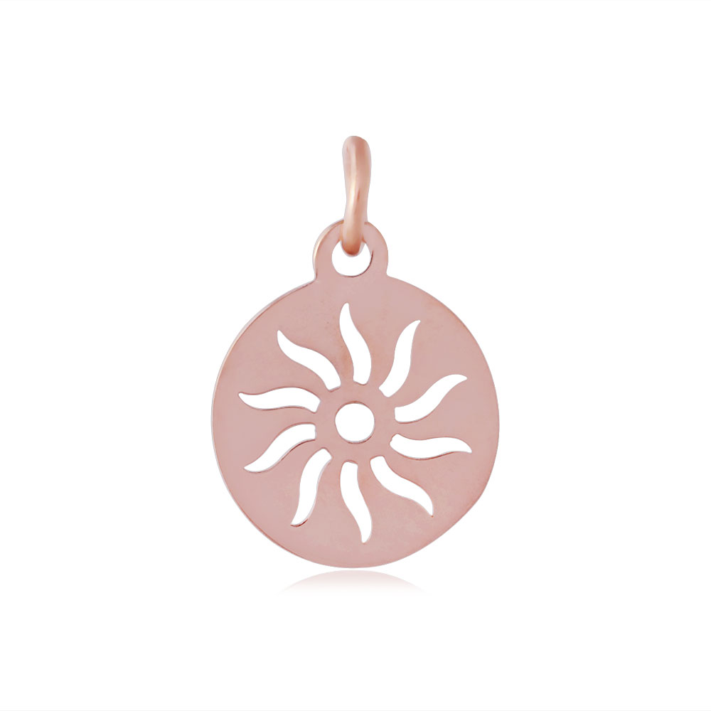 PandaHall 304 Stainless Steel Pendants, Flat Round with Sun, Rose Gold, 14x12x1.1mm, Hole: 3mm Stainless Steel Flat Round