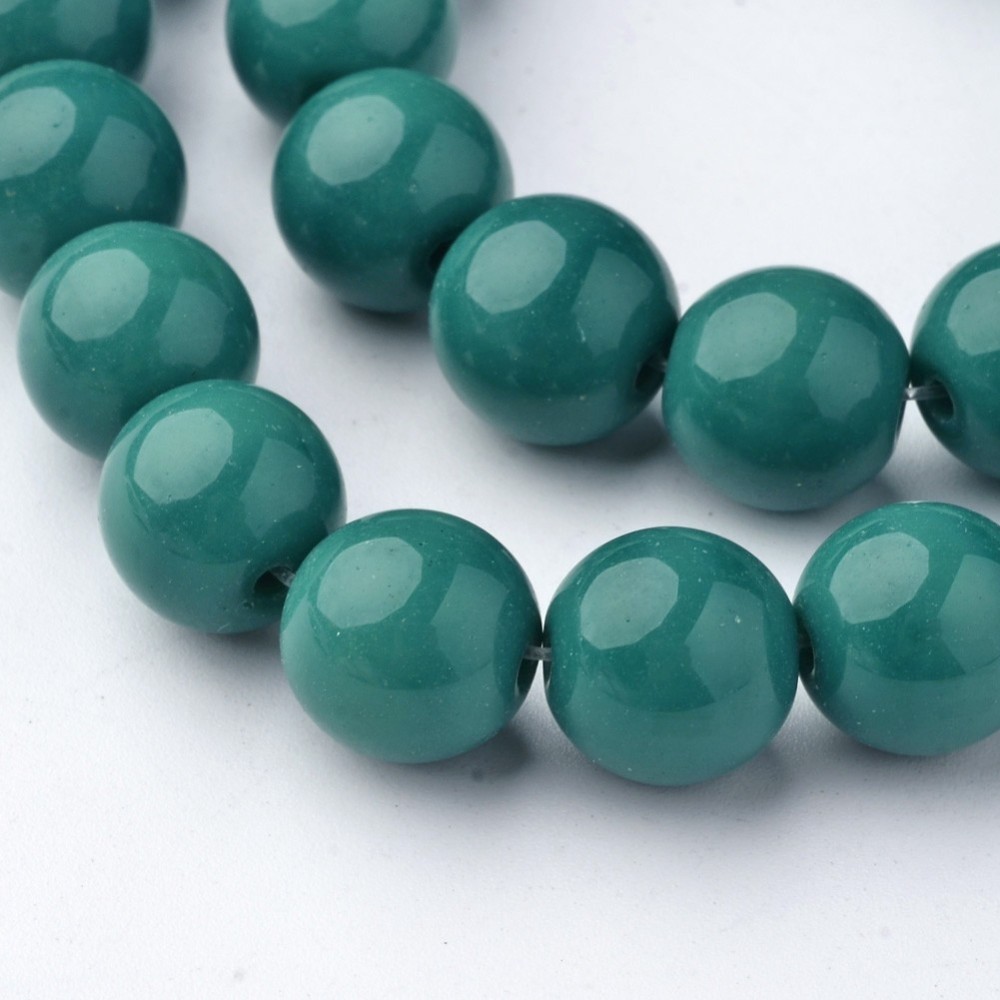 PandaHall Glass Beads Strands, Round, Dyed, Green, 10mm, Hole: 1mm; about 34pcs/strand, 12.5" Glass Round Green