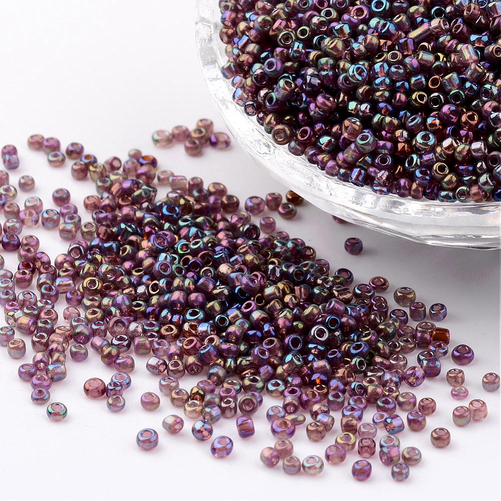 PandaHall Round Trans. Colors Rainbow Glass Seed Beads, MistyRose, Size: about 2mm in diameter, hole:1mm; about 3306pcs/50g Glass Red