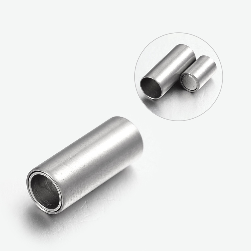 PandaHall 304 Stainless Steel Magnetic Clasps, Column, Stainless Steel Color, 17x7mm, Hole: 5mm Stainless Steel Column