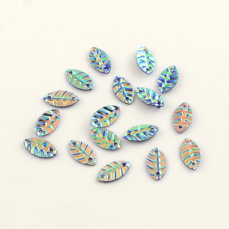 PandaHall Ornament Accessories Leaf Plastic Paillette Beads, Sequin Beads, MarineBlue, 9x5x1mm, Hole: 1mm Plastic Leaf Blue