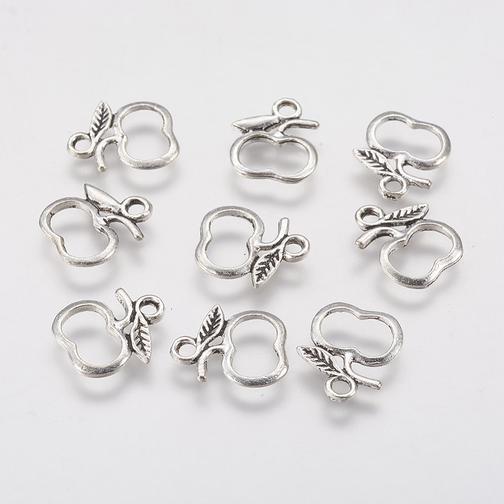 PandaHall Alloy Pendants, Lead Free, Apple, Antique Silver, 13x10x1mm, Hole: 2mm Alloy Fruit