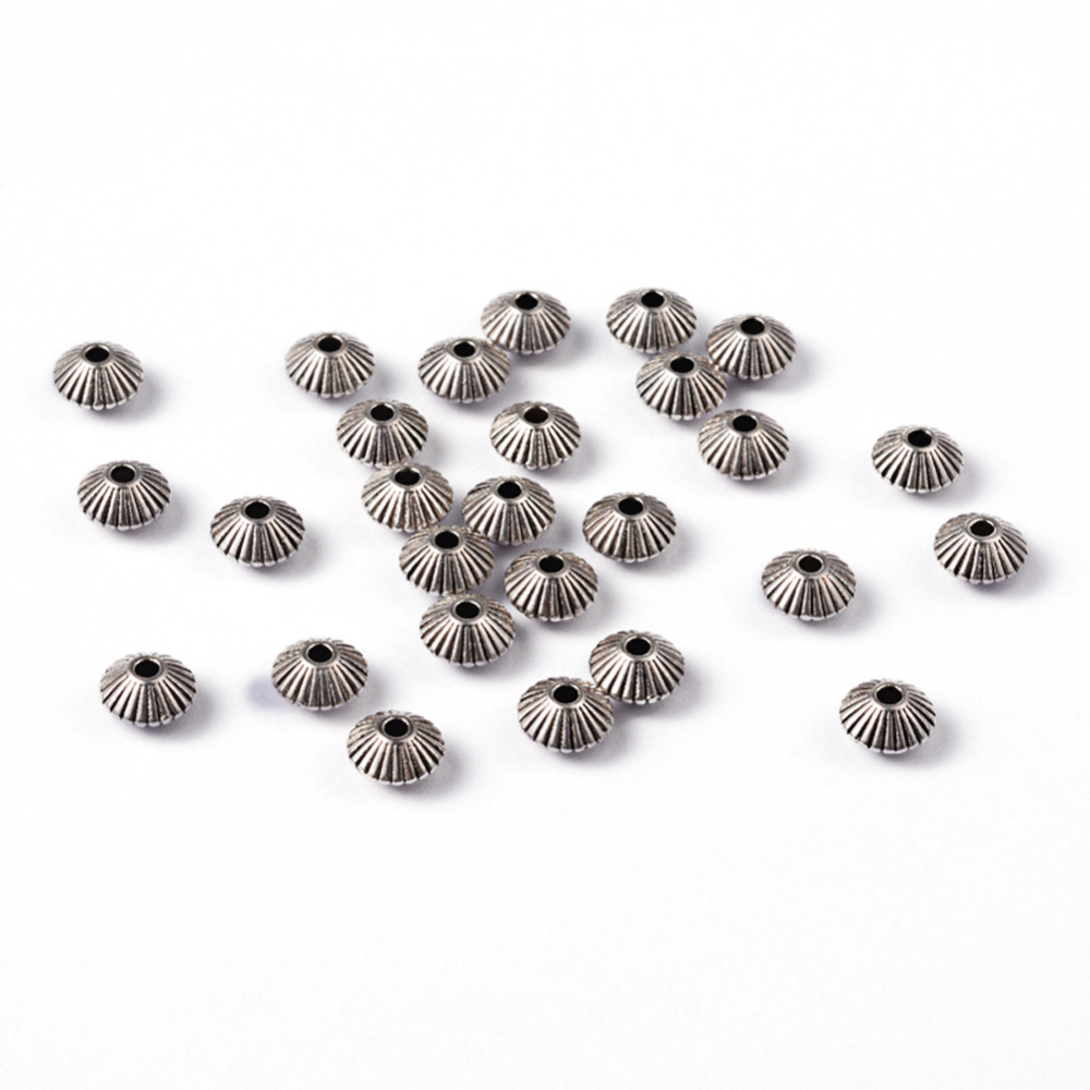 PandaHall Tibetan Silver Bead Spacers, Lead Free & Nickel Free & Cadmium Free, Bicone, Antique Silver, about 7.8mm in diameter, 5.5mm thick...