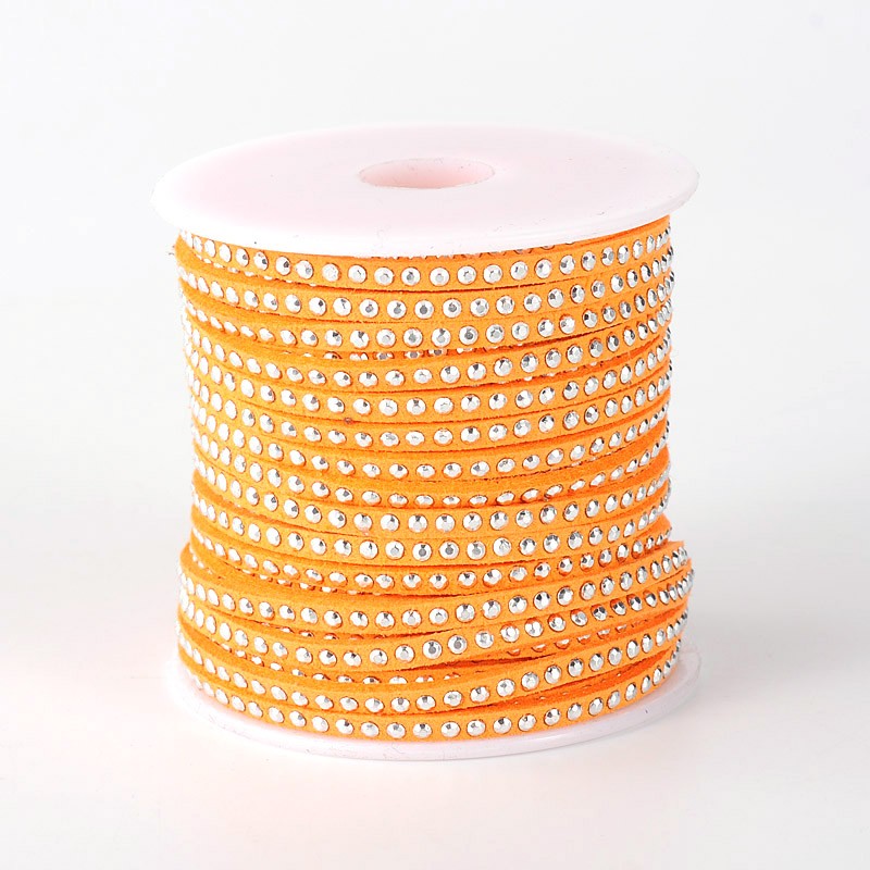 PandaHall Rivet Faux Suede Cord, Faux Suede Lace, with Aluminum, DarkOrange, 3x2mm; about 20yards/roll Suede Orange