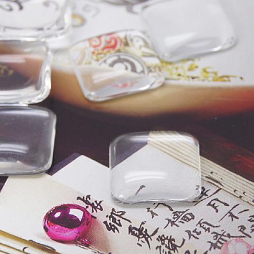 PandaHall Transparent Glass Cabochons, Faceted, Square, Clear, 16x16mm, 5mm(Range: 4.5~5.5mm) thick Glass Square Clear