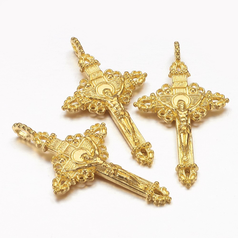PandaHall Alloy Pendants, Cadmium Free, Nickel Free and Lead Free, Crucifix Cross Pendant, Golden Color, 50x28x3mm, Hole: 3mm Alloy Cross