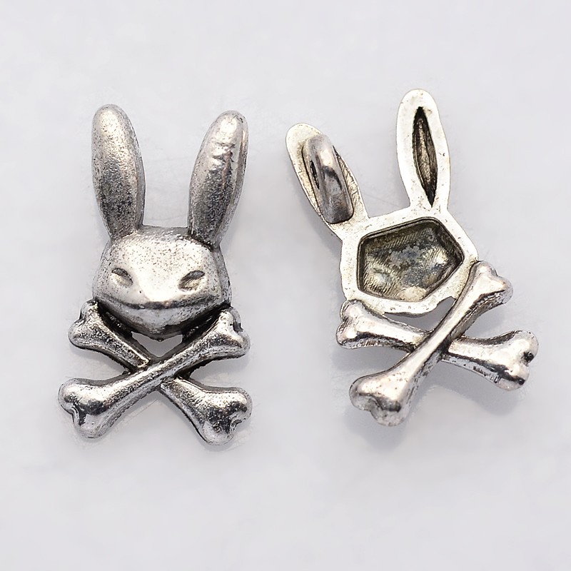 PandaHall Tibetan Style Alloy Pendants, Rabbit, Lead Free and Cadmium Free, Antique Silver, about 15.5mm long, 9mm wide, 2mm thick, hole:1mm...
