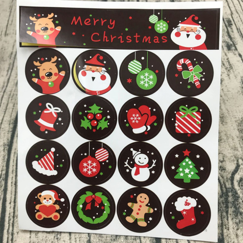PandaHall Sealing Stickers, Label Paster Picture Stickers, Cartoon Christmas Theme, Mixed Color, 30mm; 16pcs/sheet Paper Flat Round...