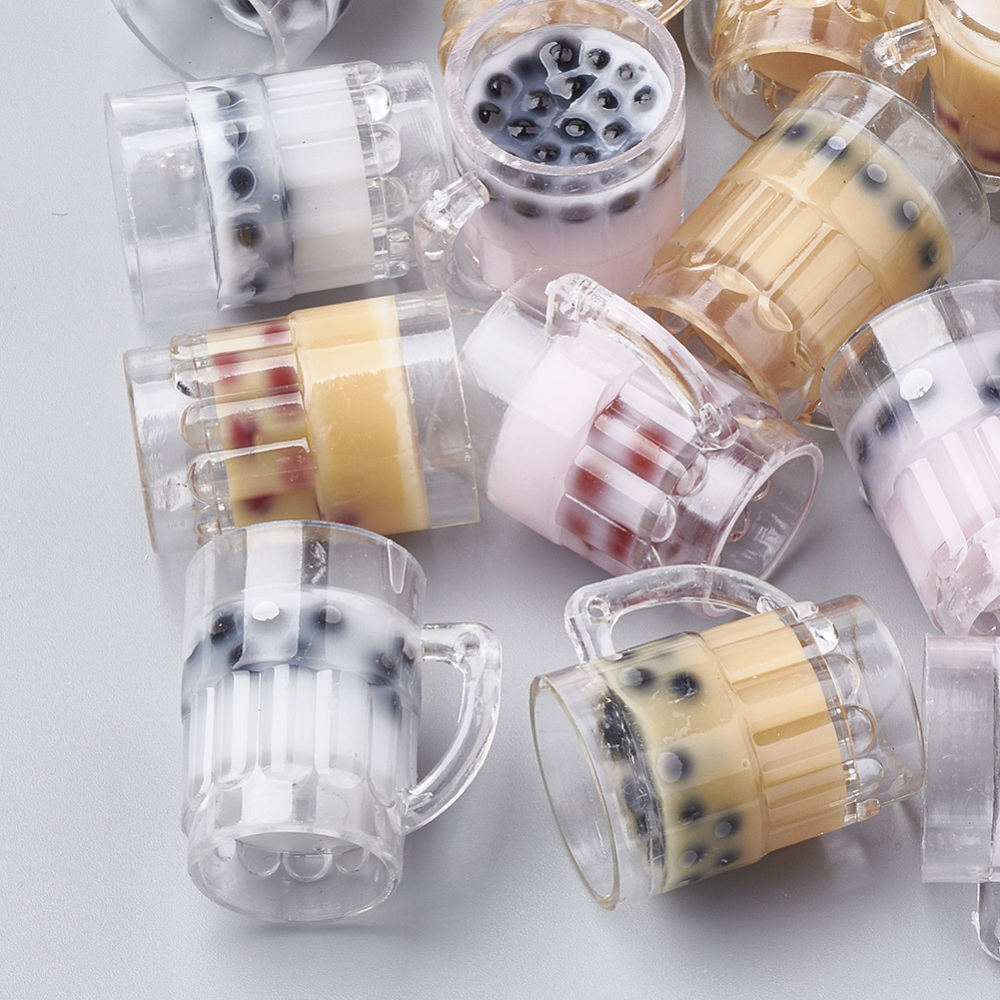 PandaHall Resin Pendants, with Polymer Clay, Imitation Bubble Tea, Mixed Color, 33x31x24mm, Hole: 1.5mm Resin Tableware Multicolor