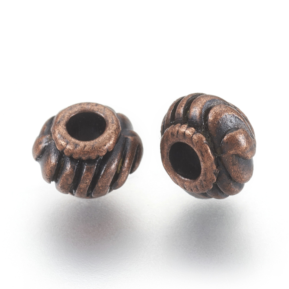 PandaHall Tibetan Style Bead Spacers, Lead Free & Nickel Free, Rondelle, Red Copper, 6x4mm, Hole: 2mm Alloy Rondelle