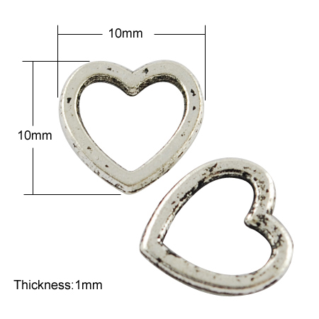 PandaHall Tibetan Style Linking Rings, Heart, Lead Free & Nickel Free, Antique Silver, 10x10x1mm Alloy Heart