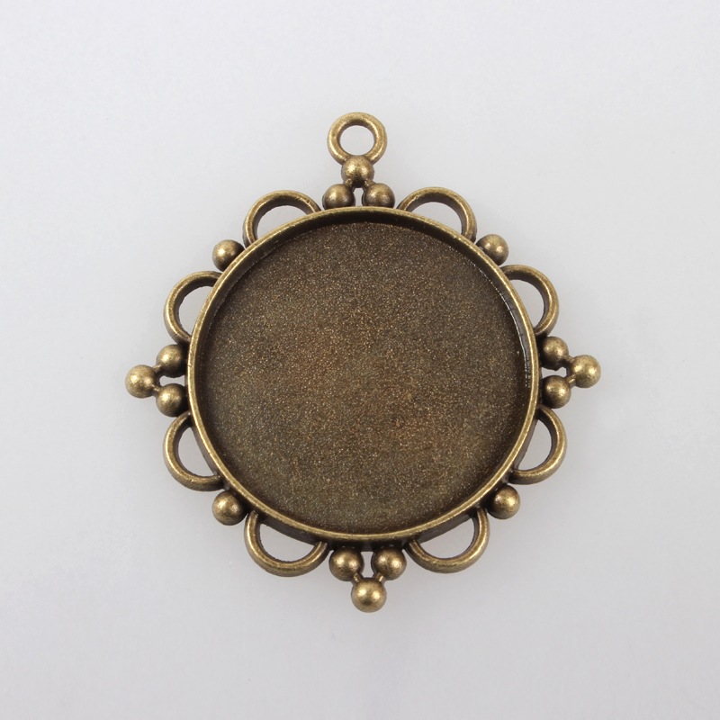 PandaHall Vintage Tibetan Style Alloy Pendant Cabochon Bezel Settings, Nickel Free, Antique Bronze, Flat Round Tray: 30mm; 48x43x3mm, Hole...