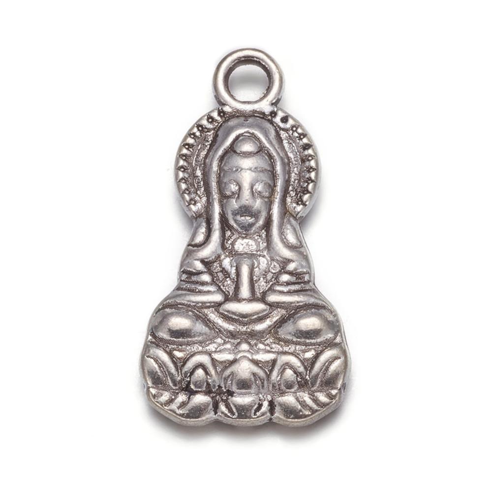 PandaHall Tibetan Style Pendants, Bodhisattva, Cadmium Free & Nickel Free & Lead Free, Antique Silver, 26x14x4mm, Hole: 2mm Alloy Human