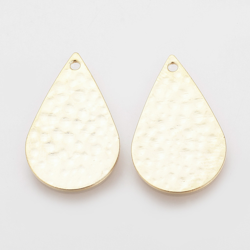 PandaHall Brass Pendants, Drop, Real Gold Plated, 22x14x1mm, Hole: 1mm Brass Drop