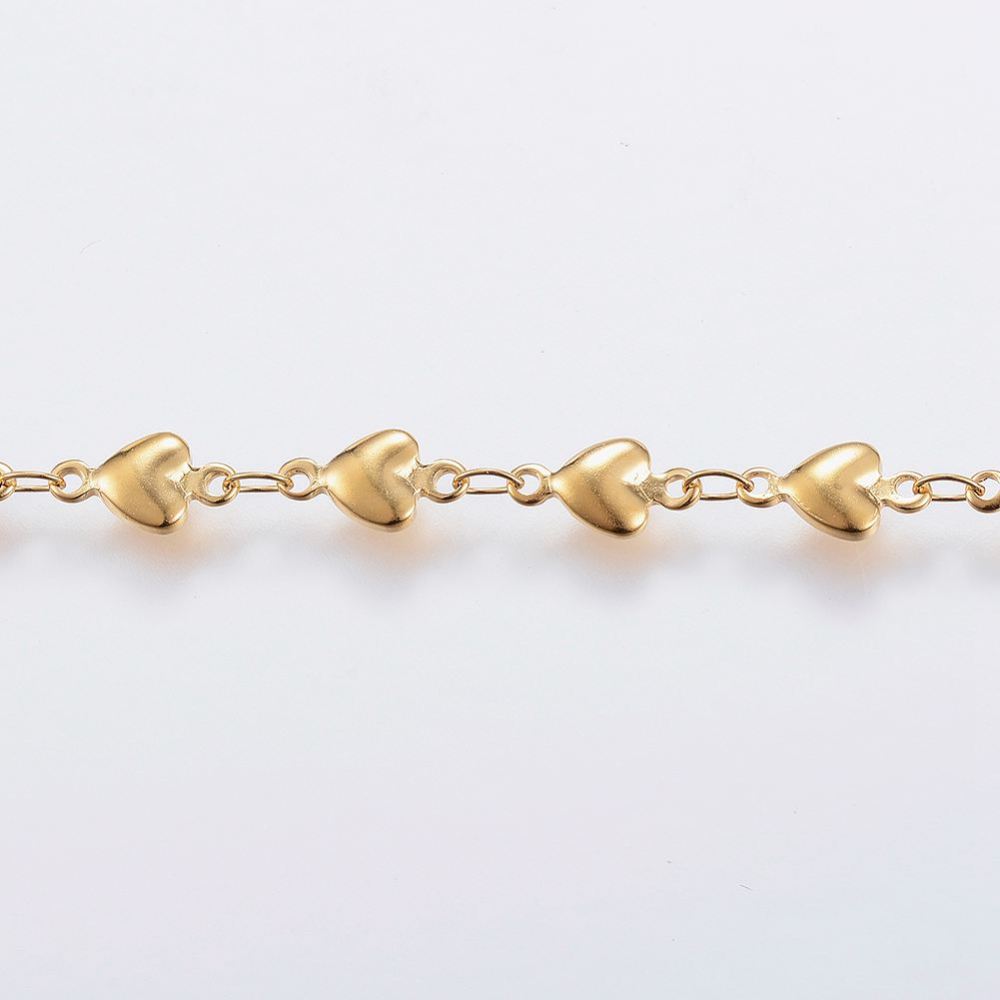 PandaHall Handmade 304 Stainless Steel Bar Link Chains, with Spool, Heart, Golden, 10x5x2mm; about 10m/roll Stainless Steel