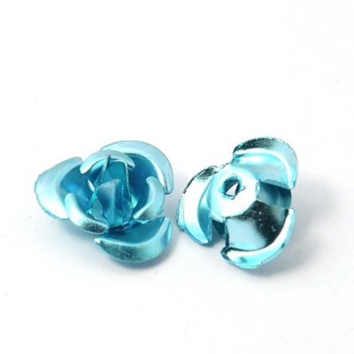 PandaHall 100PCS PaleTurquoise Aluminum Tiny Rose Flower Metal Spacer Beads fit Phone Decoration, 12x7mm, Hole: 1mm Aluminum Flower Cyan