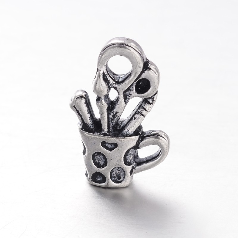 PandaHall Alloy Pendants, Brush Pot, Nickel Free, Antique Silver, 19x12x6mm, Hole: 3mm. Alloy Study Supplies
