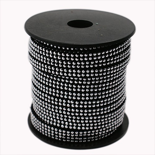 PandaHall 2 Row Platinum Aluminum Studded Korea Faux Suede Cord, Faux Suede Lace, Black, 5x2mm; about 20yards/roll Suede Black