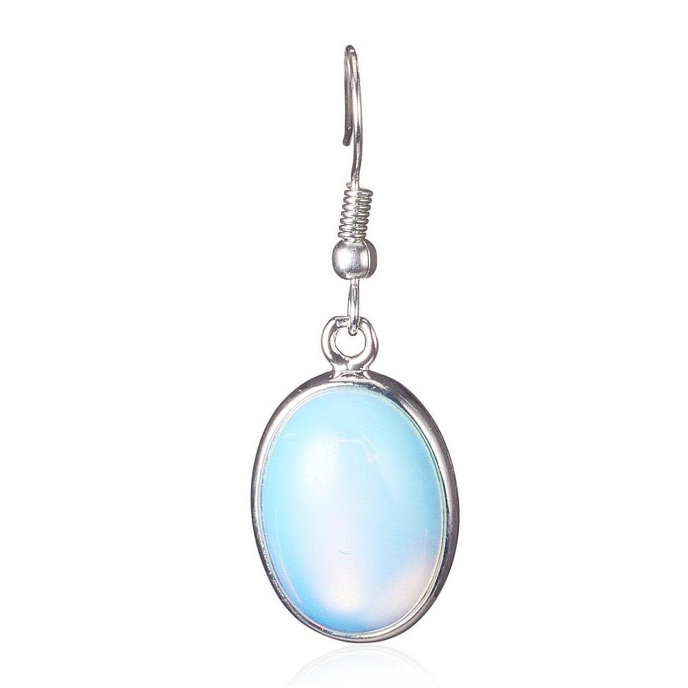 PandaHall Opalite Dangle Earrings, with Brass Findings, Oval, 41mm Opalite