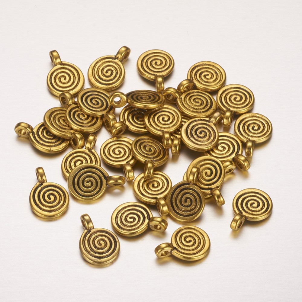 PandaHall Tibetan Style Charms, Lead Free and Cadmium Free, Flat Round, Antique Golden Color, about 8mm wide, 11.8mm high, 1.5mm thick, hole...