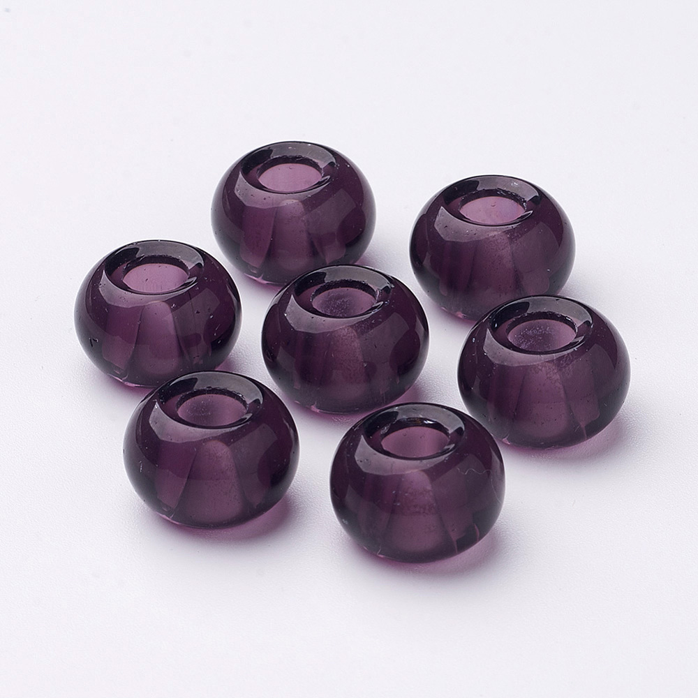 PandaHall Large Hole Rondelle Glass European Beads, Indigo, Size: about 15mm in diameter, 10mm thick, hole: 5mm Glass Rondelle Purple