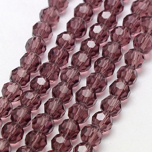 PandaHall Glass Beads Strands, Faceted, Round, Purple, 8mm, Hole: 1mm; about 72pcs/strand, 22.6" Glass Round Purple