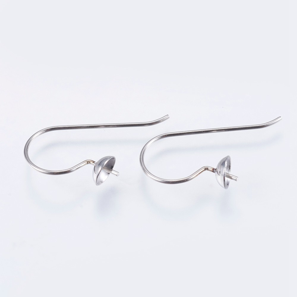 PandaHall 304 Stainless Steel Earring Hooks, Stainless Steel Color, 16mm, Pin: 0.8mm Stainless Steel