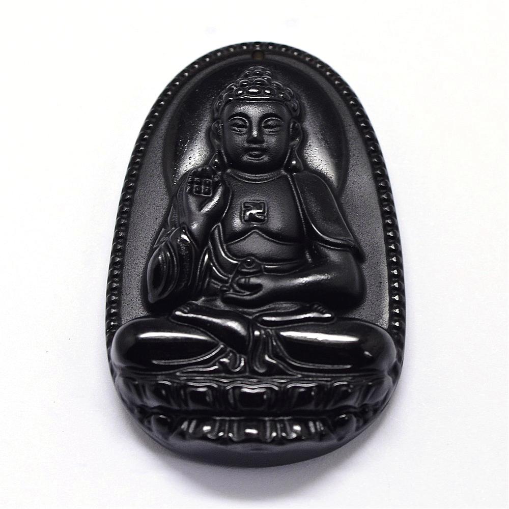 PandaHall Natural Obsidian Carven Pendants, Guardian, Black, 53.5x34x11mm, Hole: 1mm Obsidian Human Black