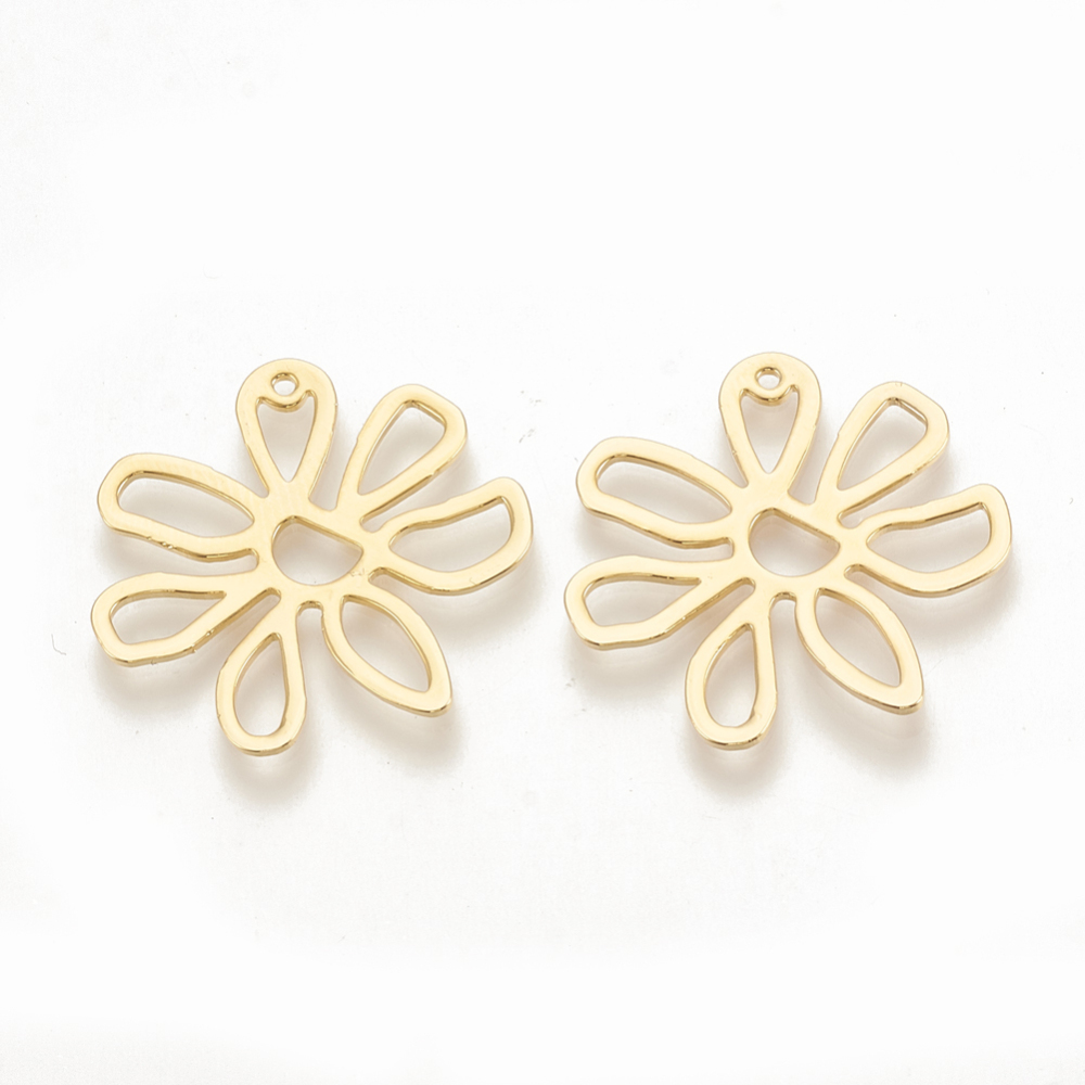 PandaHall Brass Pendants, Flower, Real Gold Plated, 25x26x1mm, Hole: 1mm Brass Flower