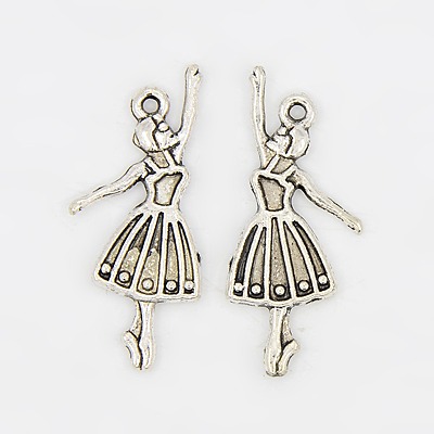 PandaHall 20PCS Antique Silver Ballet Danger Girl Tibetan Style Alloy Pendants, Lead Free & Cadmium Free, 32x13x2mm, Hole: 2mm Alloy Human