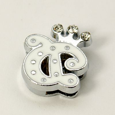 PandaHall Alloy Enamel Rhinestone Slide Charms, Letter, Platinum Metal Color, Letter.G, White, 15x13x4mm, Hole: 1x8mm Alloy+Enamel White