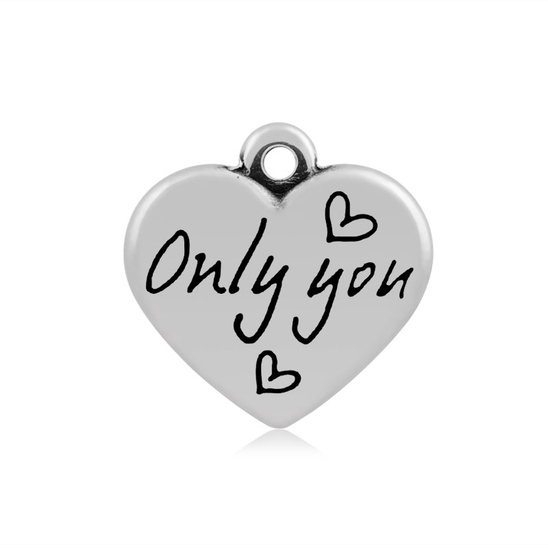 PandaHall Heart with Word Only You 316 Stainless Steel Pendants, Antique Silver, 16x16.5x4mm, Hole: 2mm Stainless Steel Heart