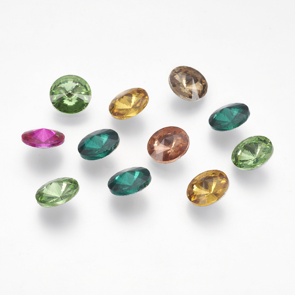 PandaHall Glass Pointed Back Rhinestone, Back Plated, Cone, Mixed Color, 10x5mm Glass Rhinestone Cone Multicolor