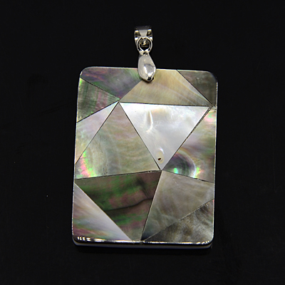 PandaHall Black Lip Shell Pendants, with Brass Pendant Findings, Rectangle, Platinum Metal Color, Colorful, 40.5x30.5x3mm, Hole: 4x7mm Black...