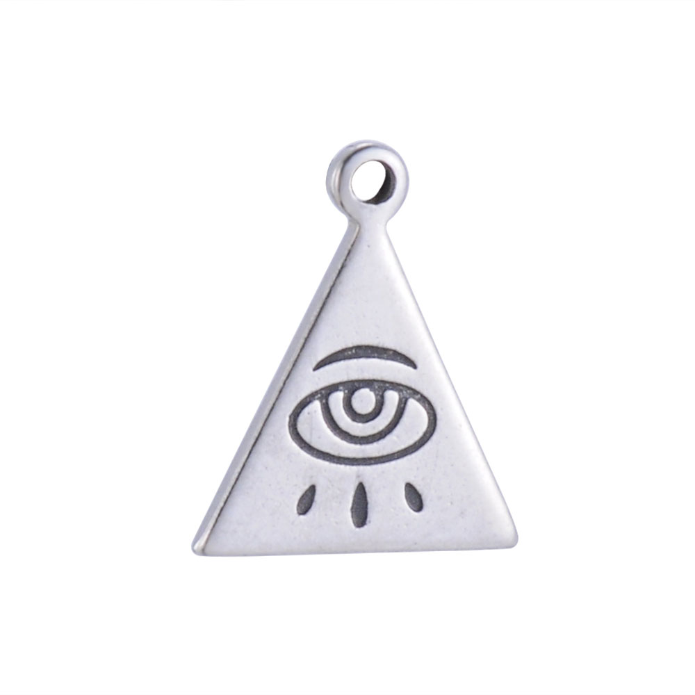 PandaHall 304 Stainless Steel Enamel Charms, Triangle with Eye, Black, 15x12.5x1mm, Hole: 1mm Stainless Steel+Enamel Triangle Black